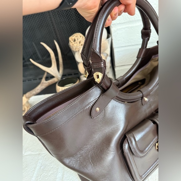 JIMMY CHOO Tahula Dark Brown Leather Gold Hardware Satchel Shoulder Bag Tote - Picture 6 of 16